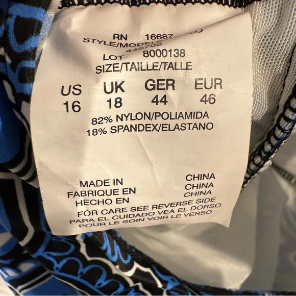 NWT Swim Solutions Blue Floral Mandala One Piece Swimsuit w/ Ruching size 16 - Picture 4 of 6